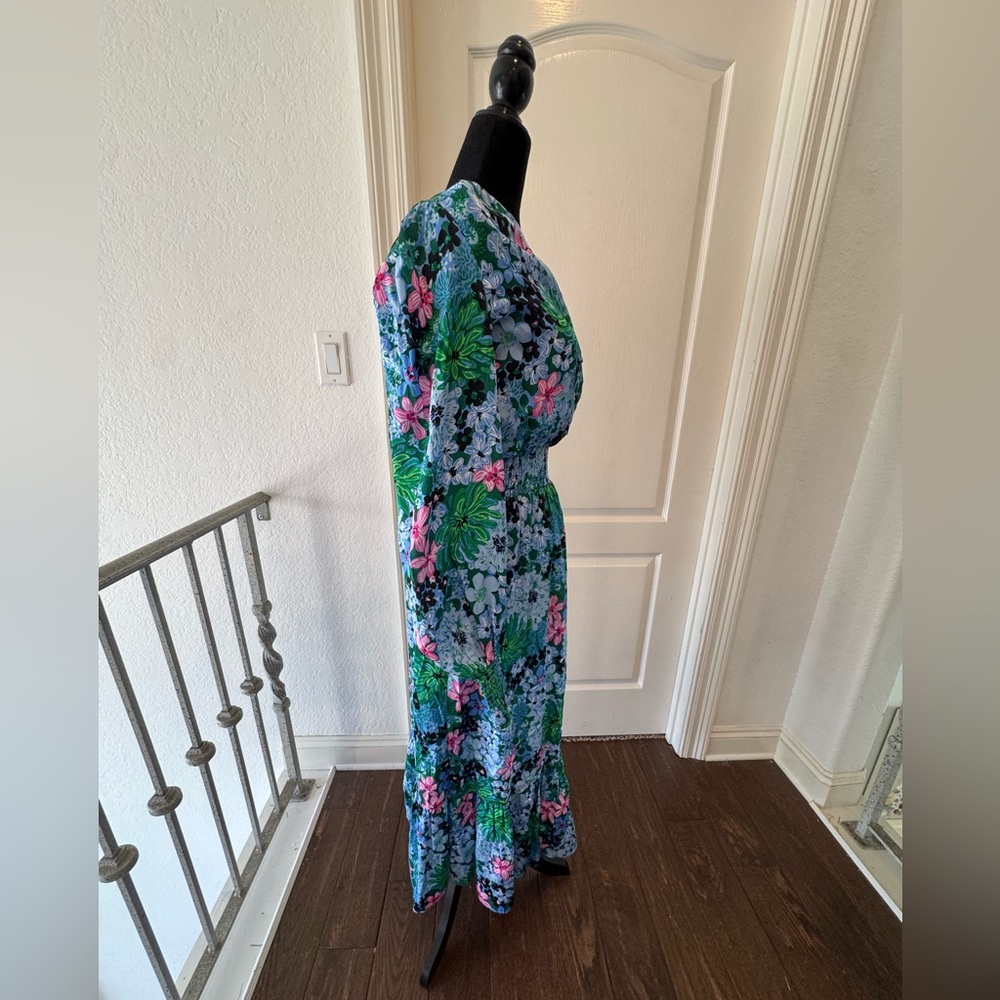 Lilly Pulitzer Sz 4 Loubella Smocked Midi Dress Multi Soiree All Day - Picture 10 of 16